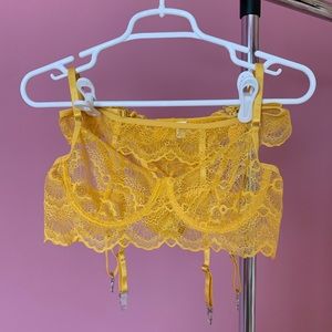 Yellow 3 piece lace lingerie set by Shein.